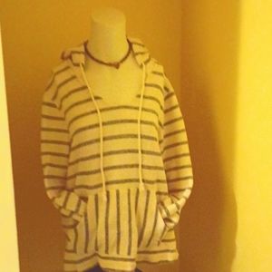 OLD NAVY HIPPY HOODIE  unbleached cotton, soo soft & roomy! Cream,blue stripes